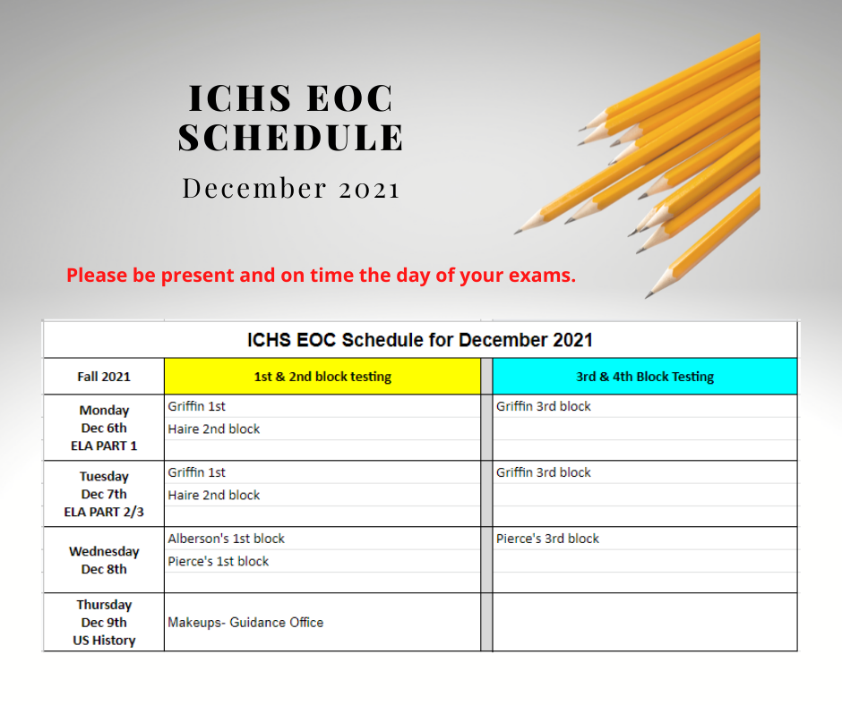 ICHS EOC Schedule December 2021