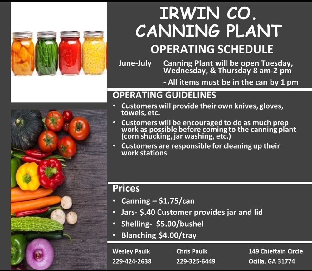 Irwin County Canning Plant Operating Schedule 