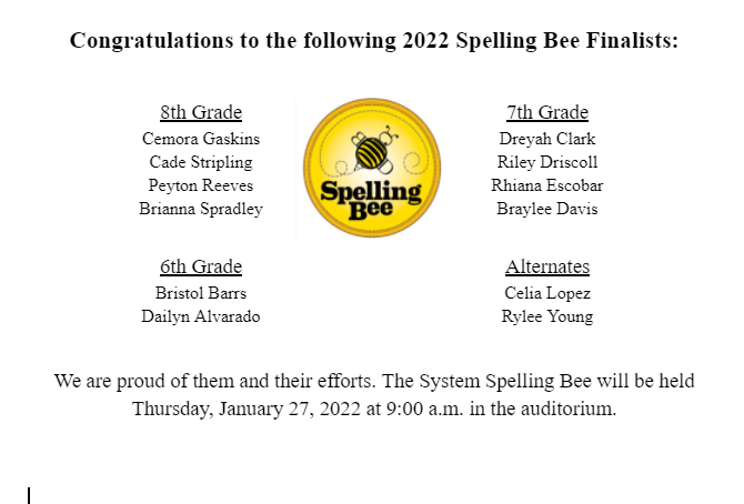 ICMS Spelling Bee Finalists