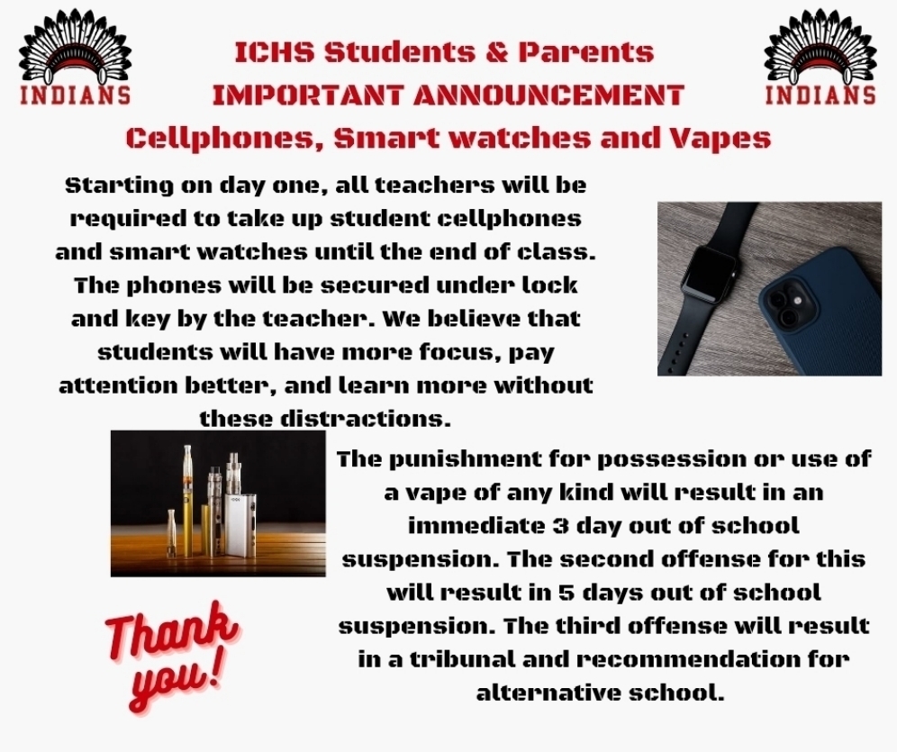 ICHS Cellphones, Smart watches and Vapes Policy 