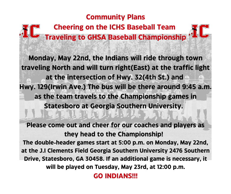 Community Plans Cheering on ICHS Baseball Team on Monday, May 22nd