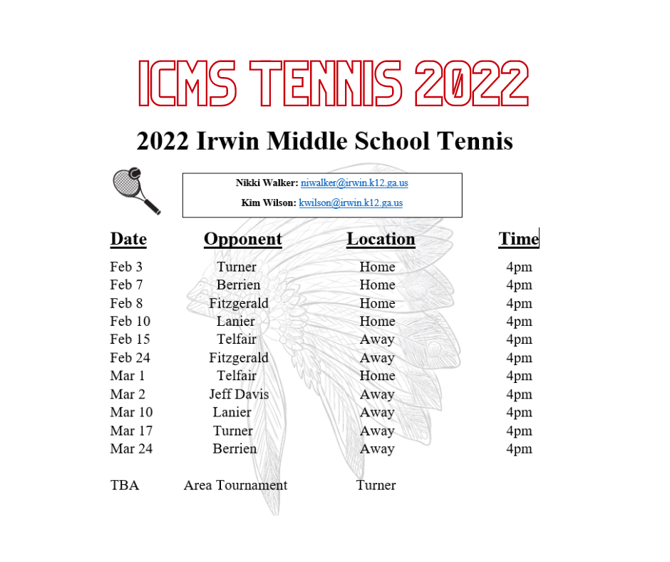 ICMS Tennis Schedule 2022