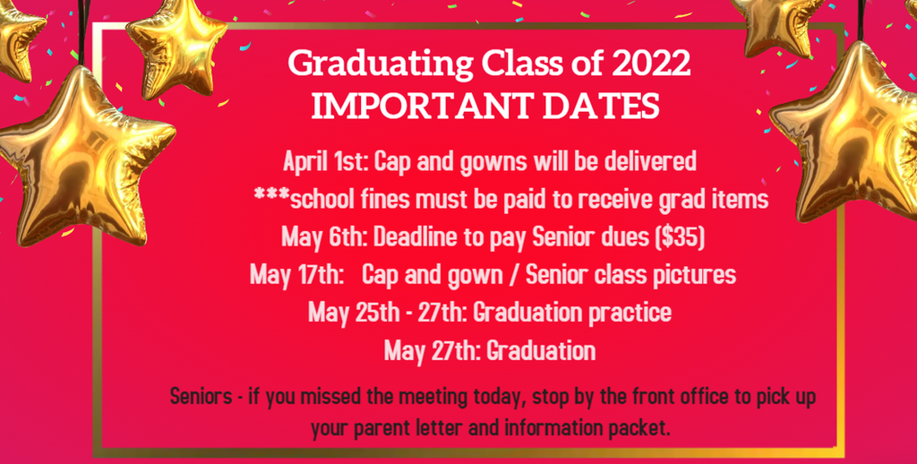 Graduating Class of 2022 Important Dates