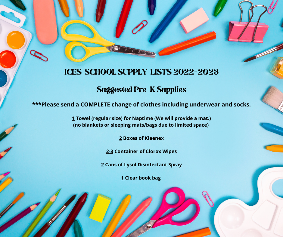 Pre-K 2022-2023 Suggested School Supply List