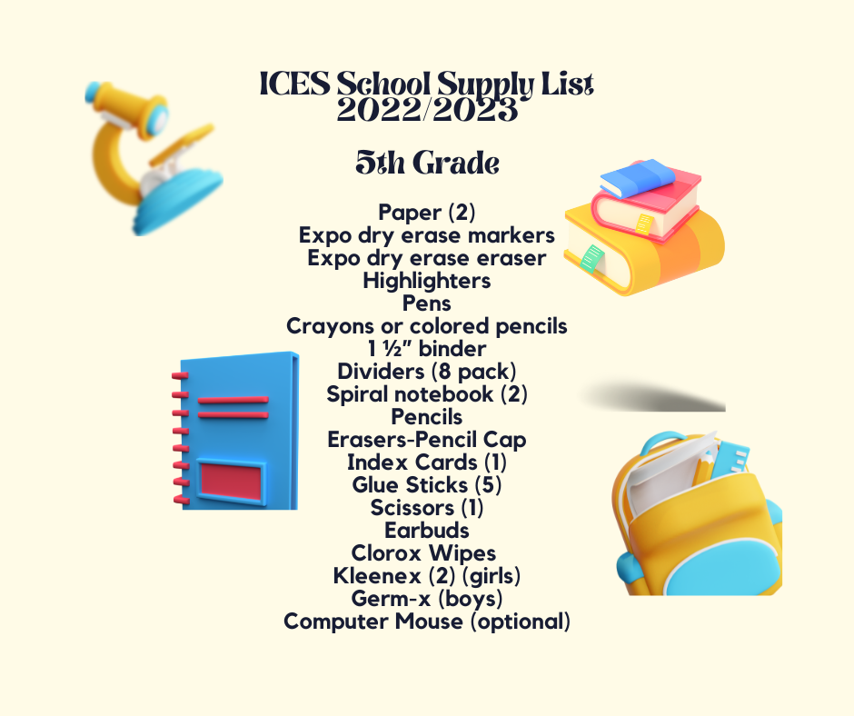 5th Grade 2022-2023 School Supply List