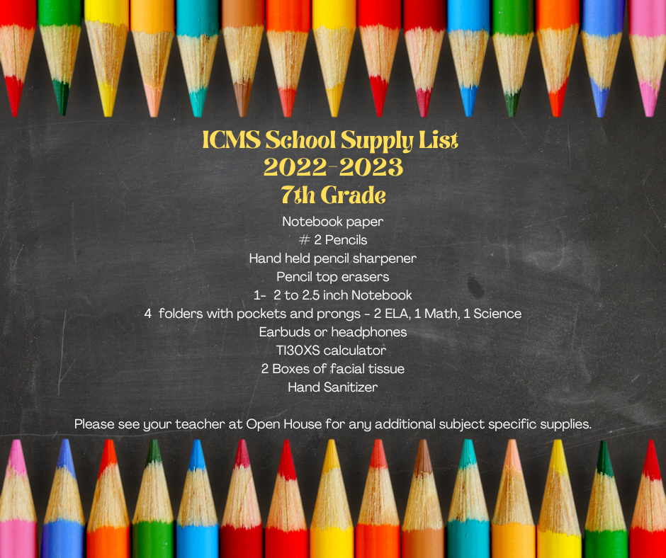 7th Grade 2022-2023 School Supply List