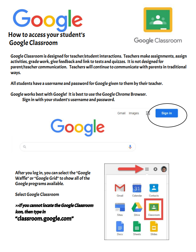 ICES Parent Instructions for Accessing Student Google Classroom