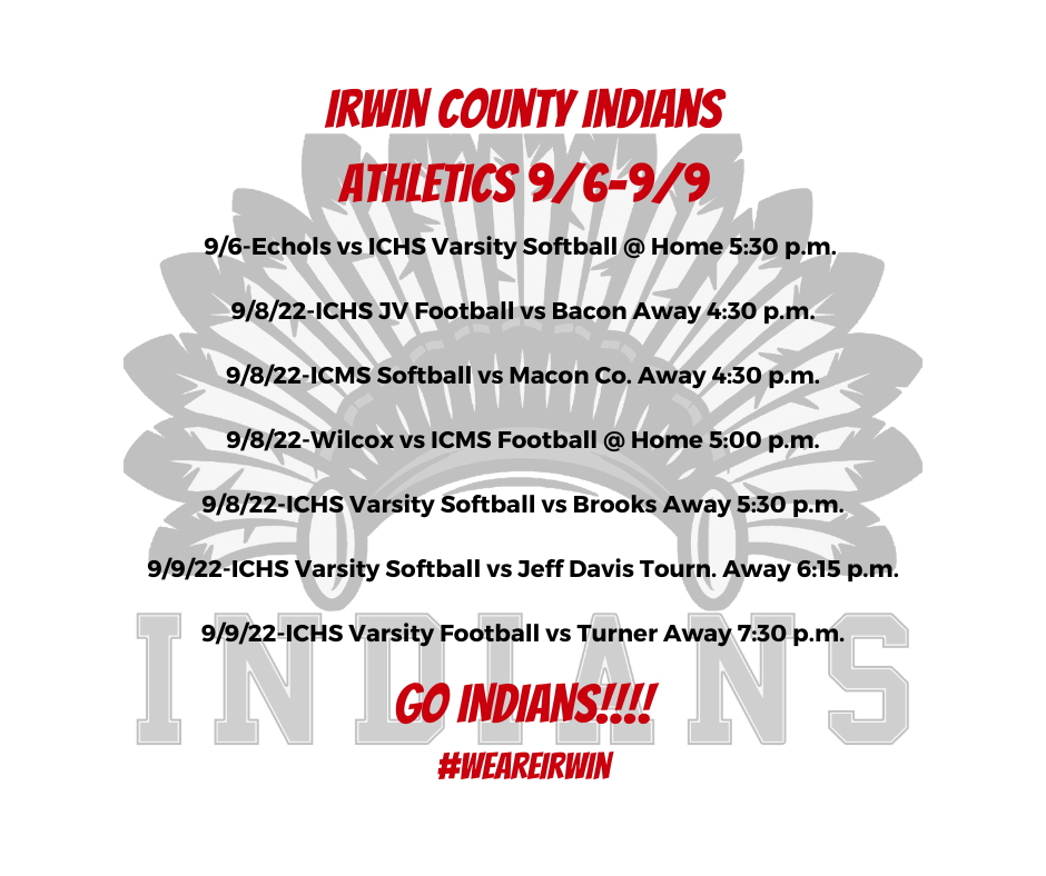 Irwin County Indians Athletics 9/6-9/9