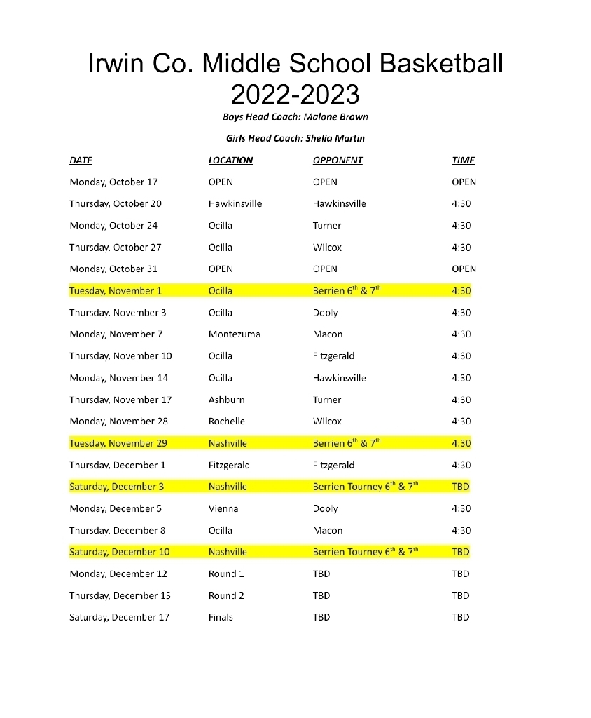 ICMS Basketball Schedule 22-23